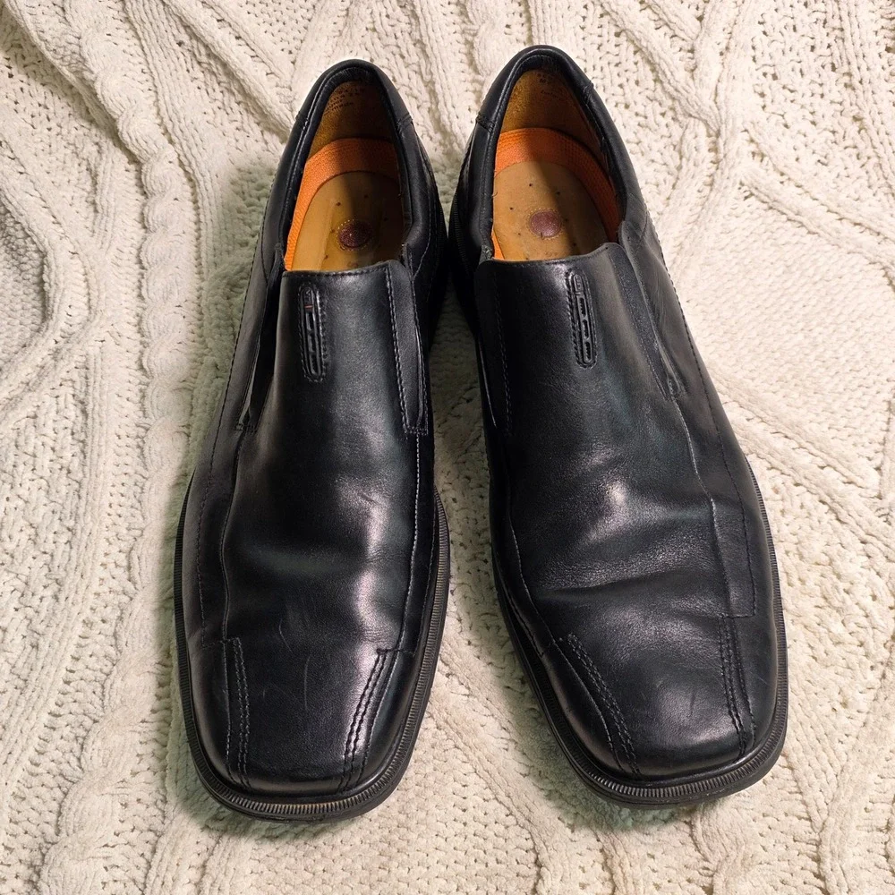 Clarks Unstructured Black Leather Apron Toe Slip On Loafers Shoes Mens 15M